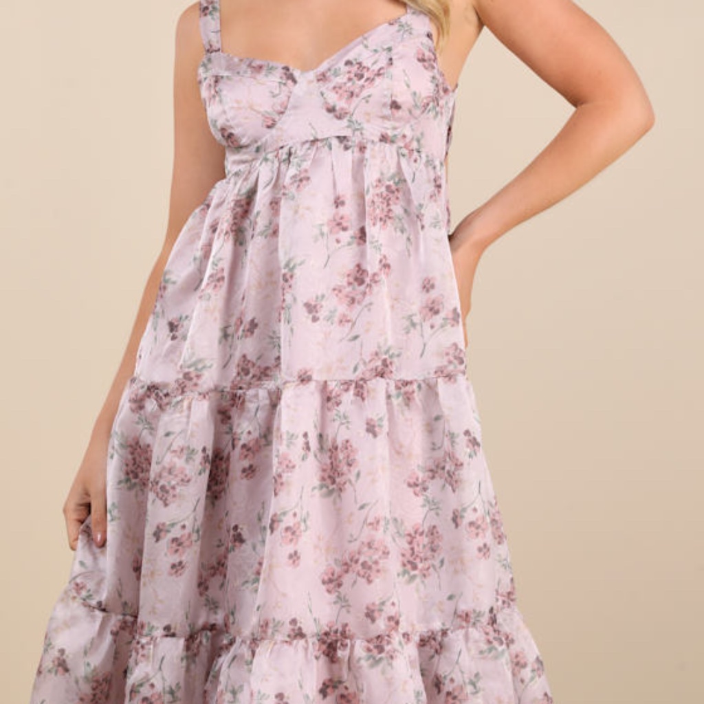 Lulus Marvelously Darling Mauve Floral Tiered Backless Midi Dress Purple